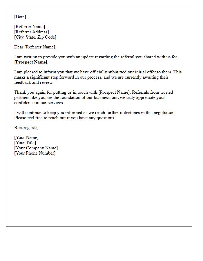 Initial Offer Submitted Referral Progress Letter