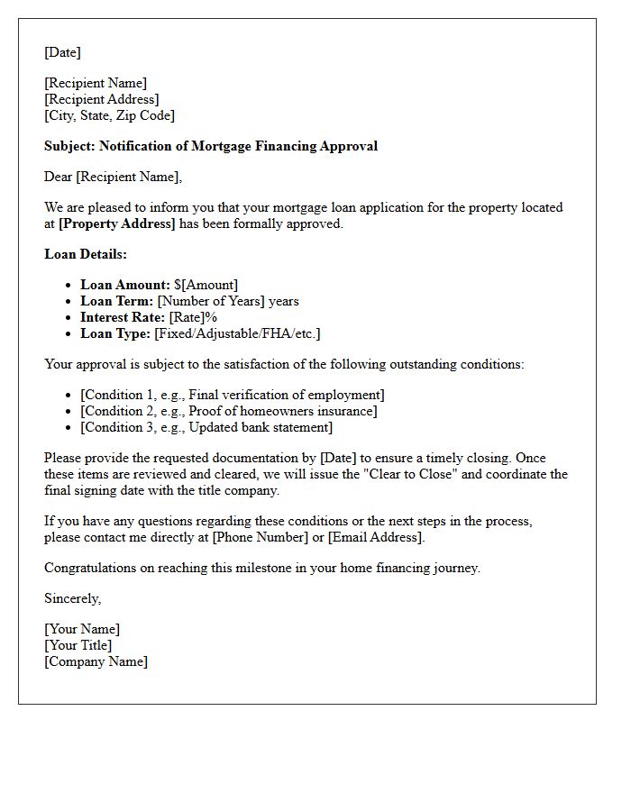 Mortgage Financing Approved Status Update Letter