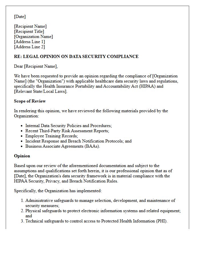 Healthcare Patient Data Security Compliance Opinion Letter