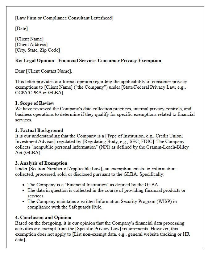 Financial Services Consumer Privacy Exemption Opinion Letter