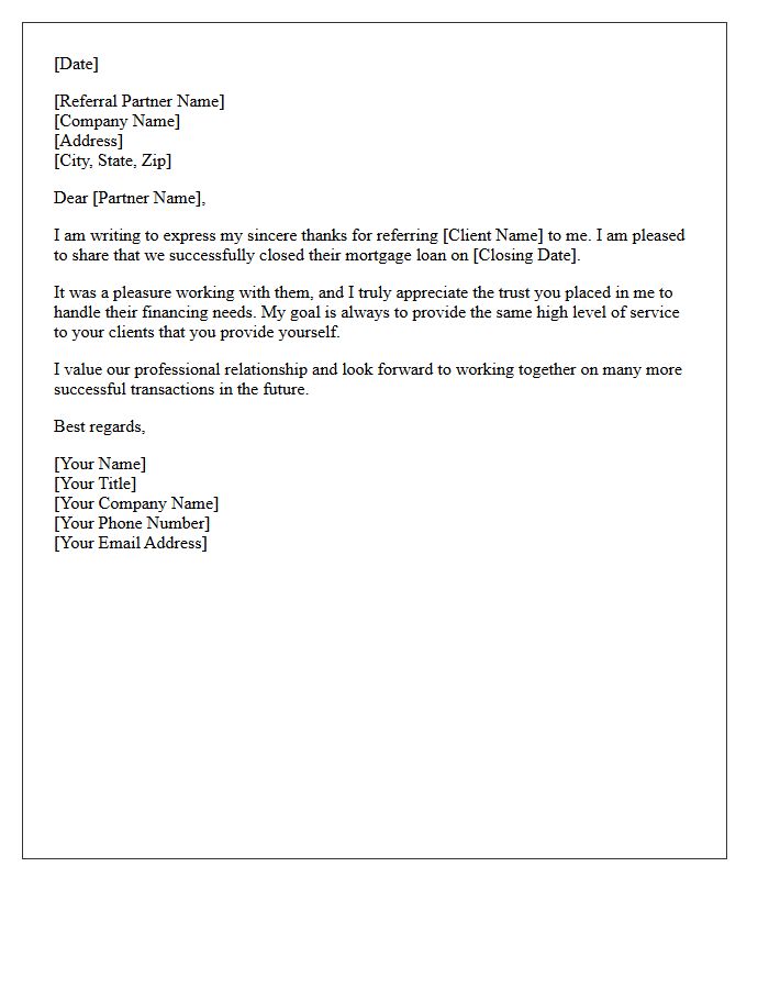 Mortgage Lender Referral Post-Closing Appreciation Letter