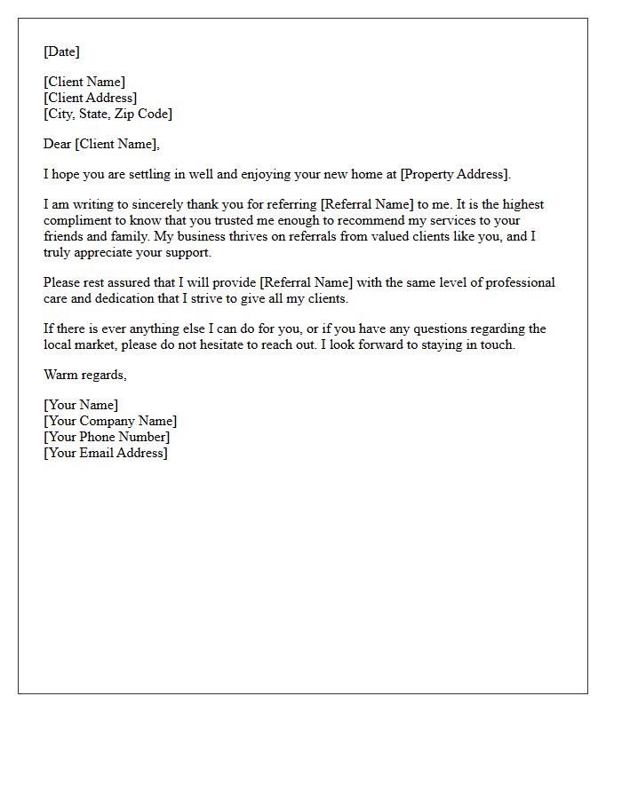 Past Client Referral Post-Closing Thank You Letter