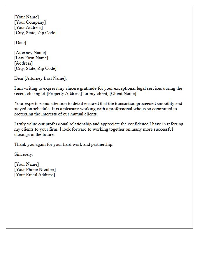 Real Estate Attorney Referral Post-Closing Appreciation Letter
