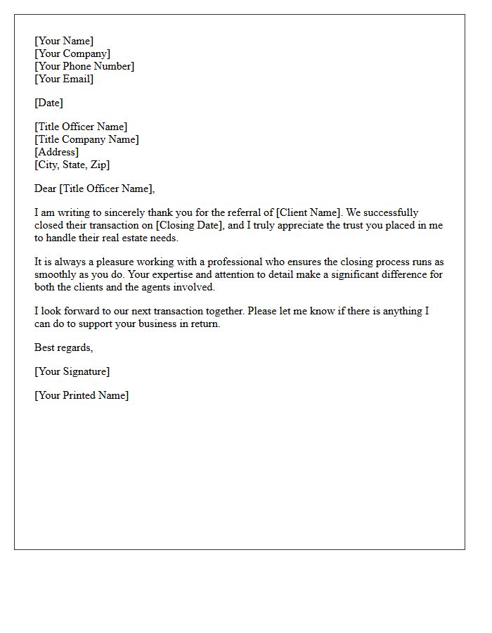 Title Officer Referral Post-Closing Gratitude Letter
