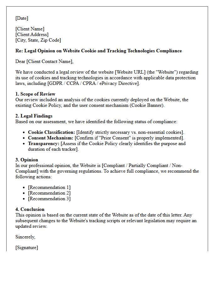 Website Cookie and Tracking Technologies Compliance Opinion Letter