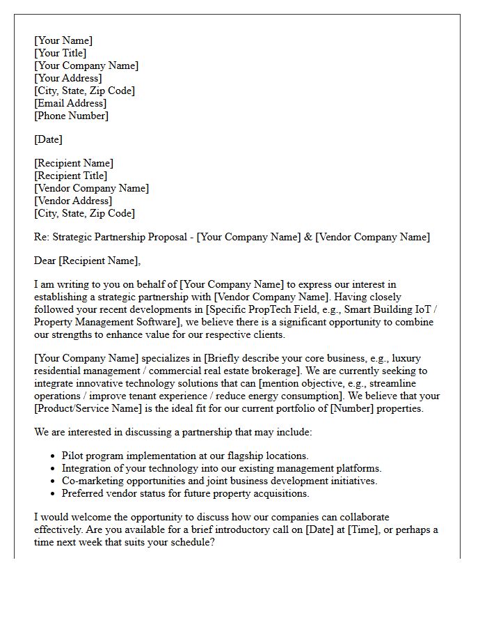 Property Technology Vendor Partnership Letter