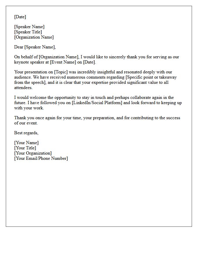 Keynote Speaker Appreciation and Connection Letter