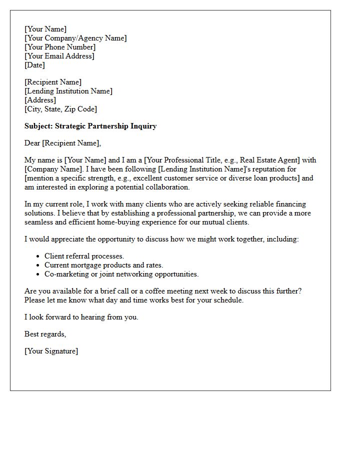 Mortgage Lender Collaboration Inquiry Letter