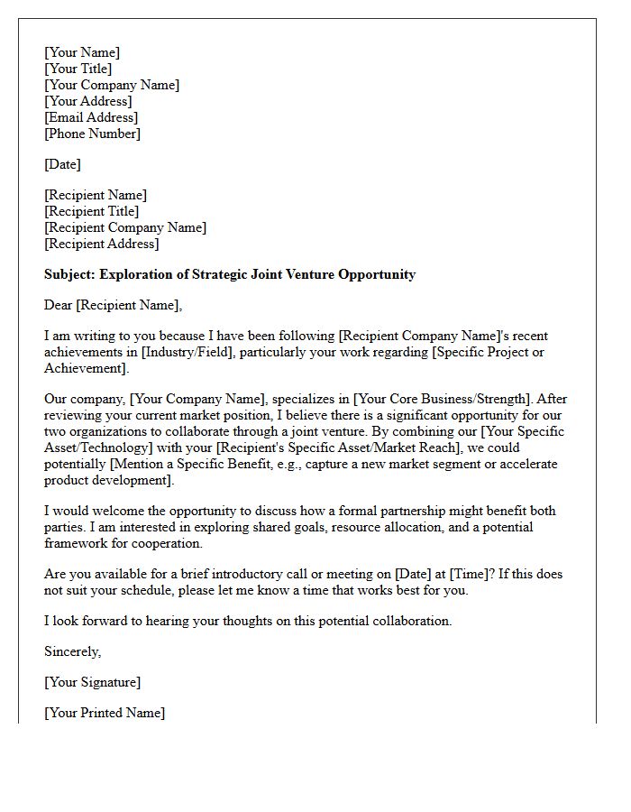Joint Venture Opportunity Exploration Letter