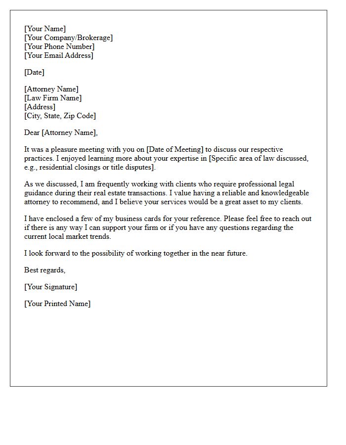Real Estate Attorney Introduction Follow-Up Letter