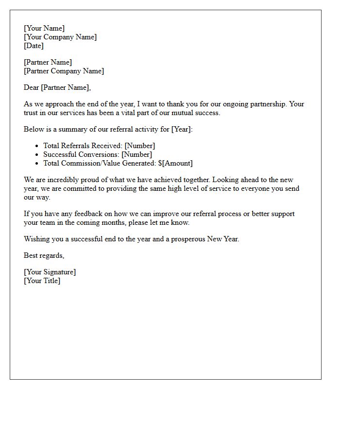 Year-End Referral Partnership Performance Summary Letter