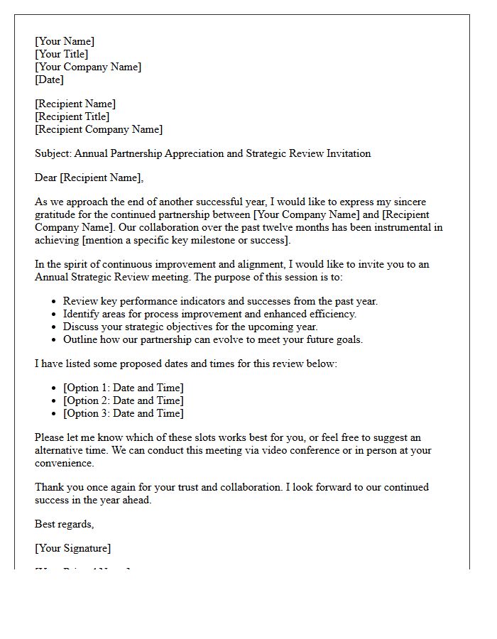 Annual Partnership Appreciation and Strategic Review Letter