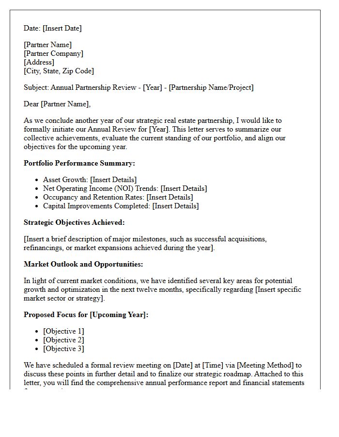 Strategic Real Estate Partnership Annual Review Letter