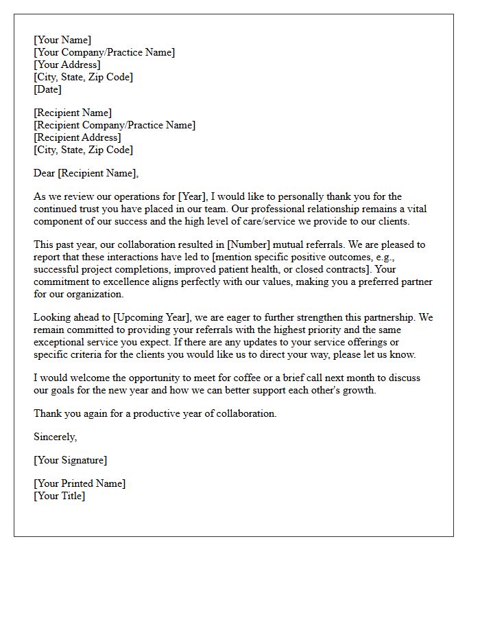 Annual Referral Production and Collaboration Letter