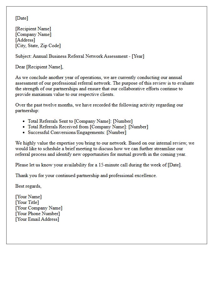 Annual Business Referral Network Assessment Letter