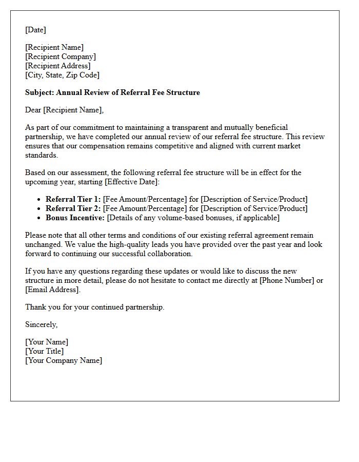 Referral Fee Structure Annual Review Letter