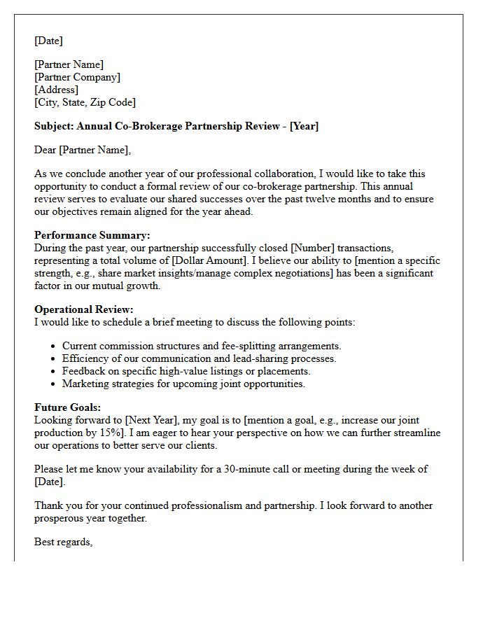 Co-Brokerage Annual Partnership Review Letter