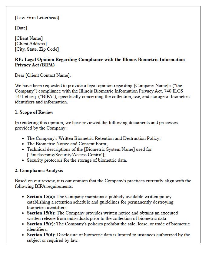 Biometric Information Privacy Act Compliance Opinion Letter