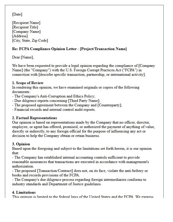 Foreign Corrupt Practices Act Compliance Opinion Letter