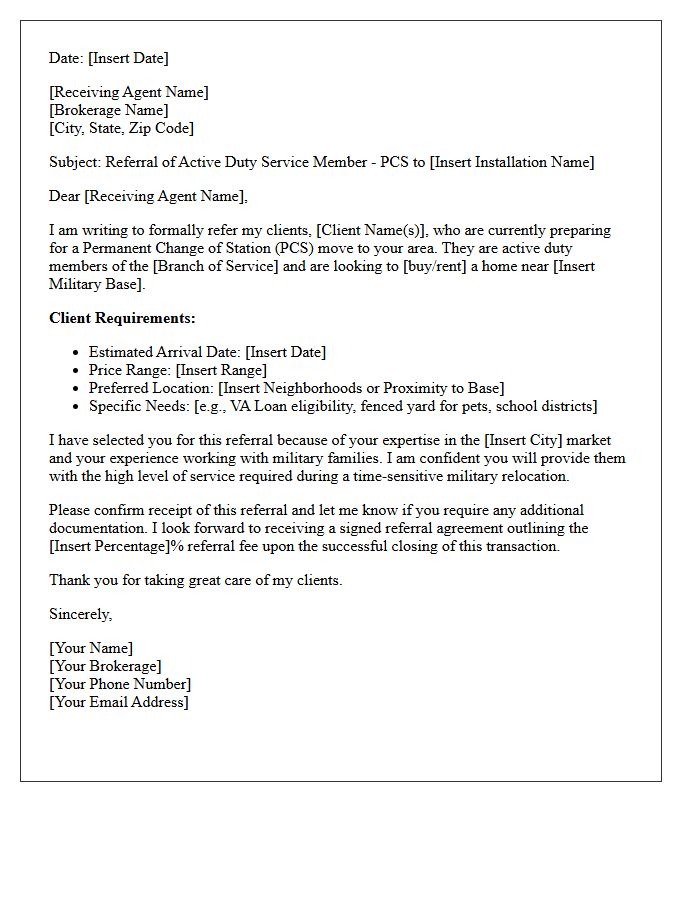 Active Duty PCS Agent-to-Agent Referral Letter