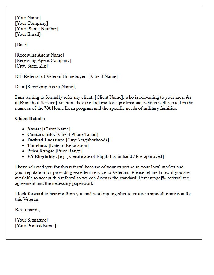 Veteran Homebuyer Relocation Agent-to-Agent Referral Letter