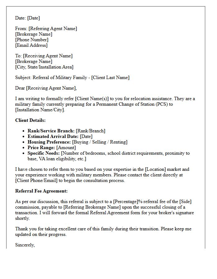 Military Family Housing Agent-to-Agent Referral Letter