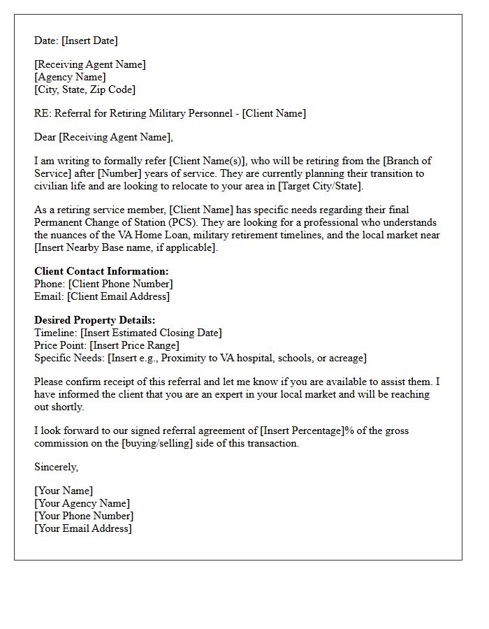 Retiring Military Personnel Agent-to-Agent Referral Letter