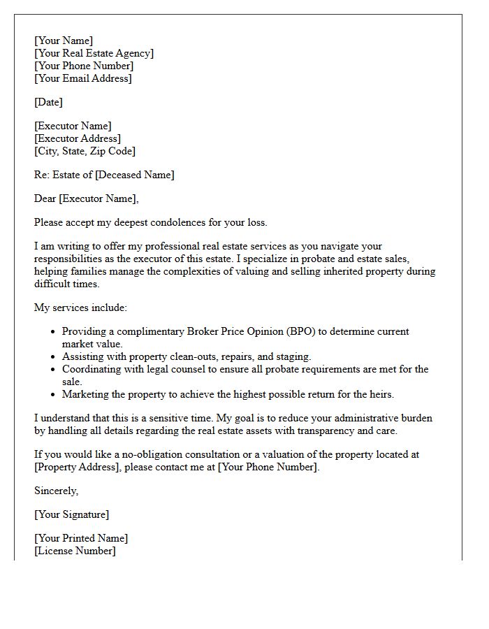 Estate Executor Real Estate Services Letter