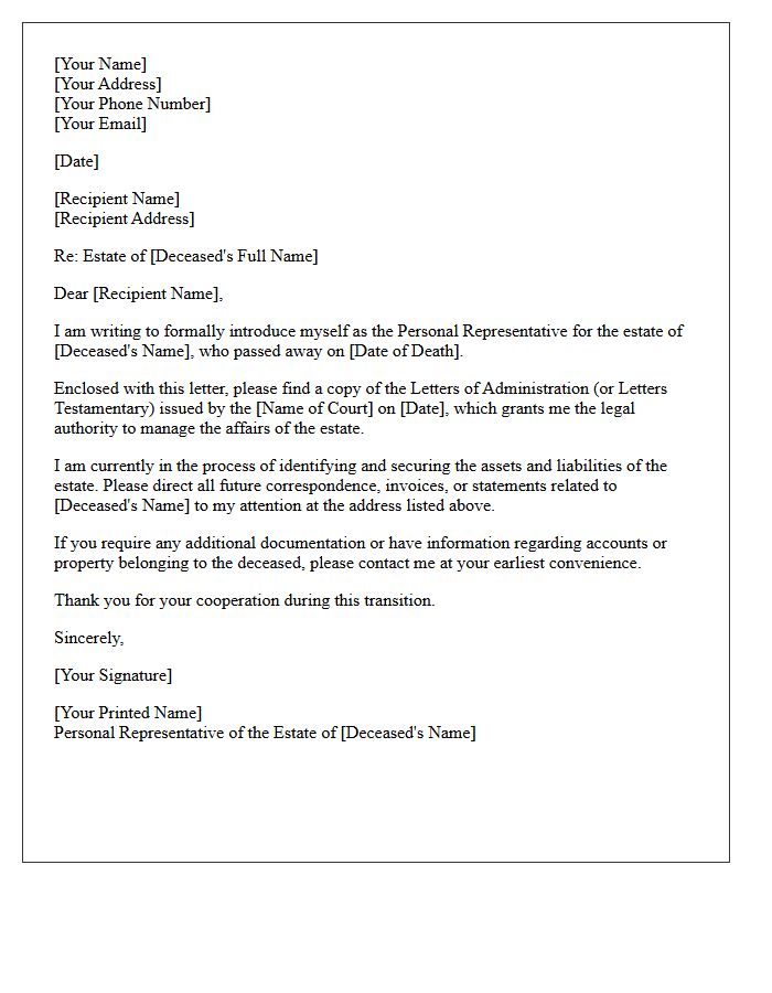 Personal Representative Introduction Letter