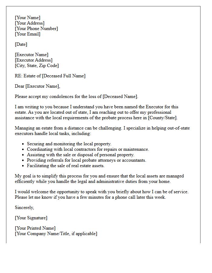 Out of State Executor Assistance Letter