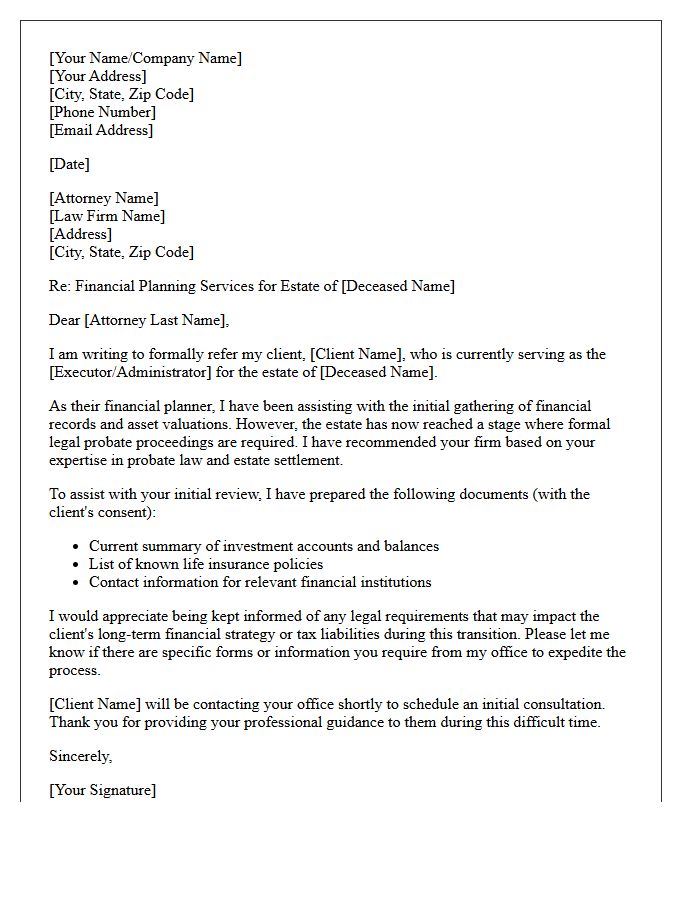 Financial Planner Probate Referral Letter