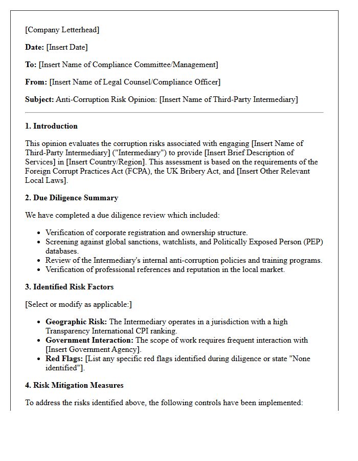 Third-Party Intermediary Anti-Corruption Risk Opinion Letter