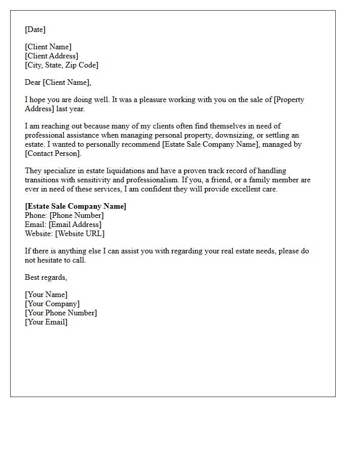 Past Client Estate Sale Referral Letter