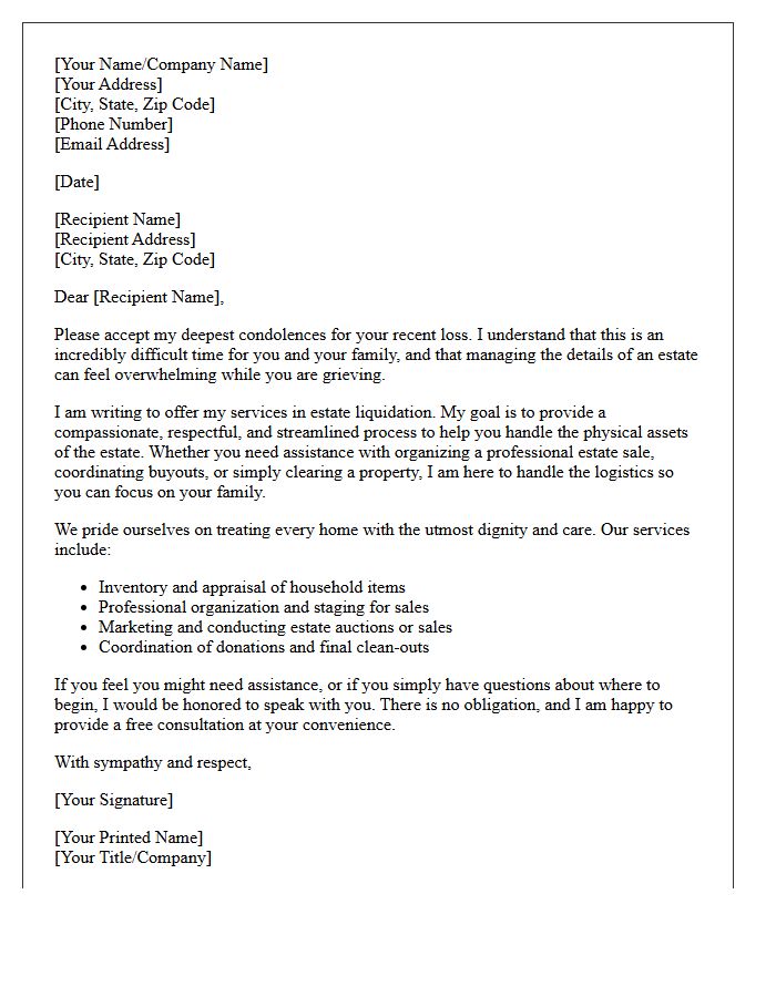 Compassionate Estate Liquidation Assistance Letter