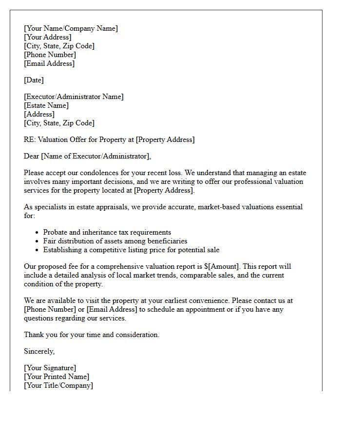 Estate Property Valuation Offer Letter