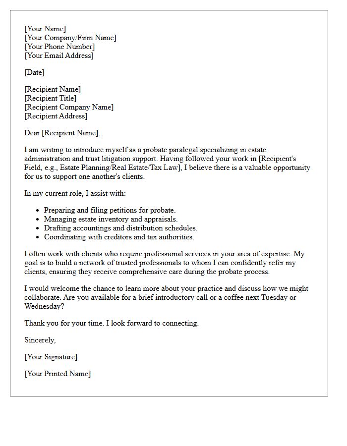 Probate Paralegal Networking Referral Letter