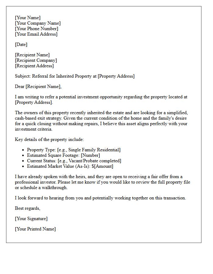 Inherited Property Investor Referral Letter