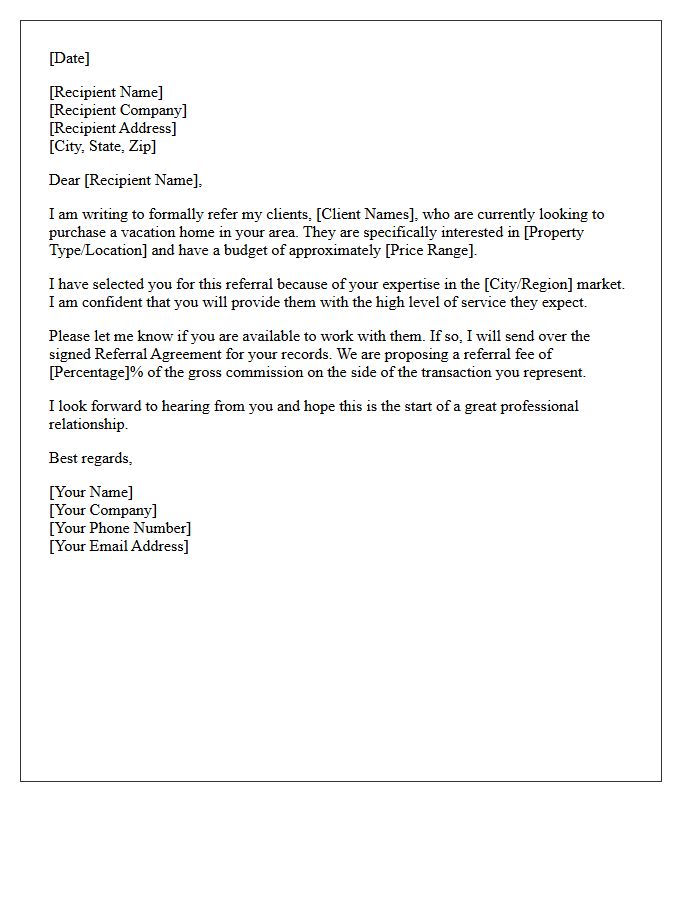 Out-of-State Agent Vacation Home Referral Letter