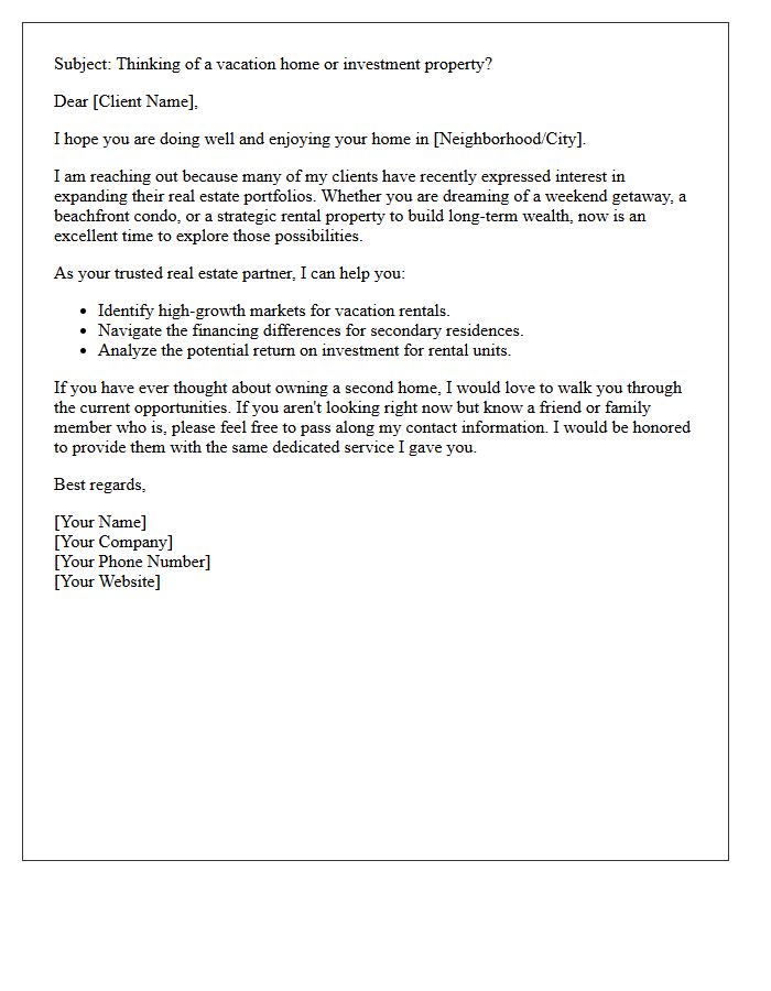Past Client Second Home Buyer Referral Letter