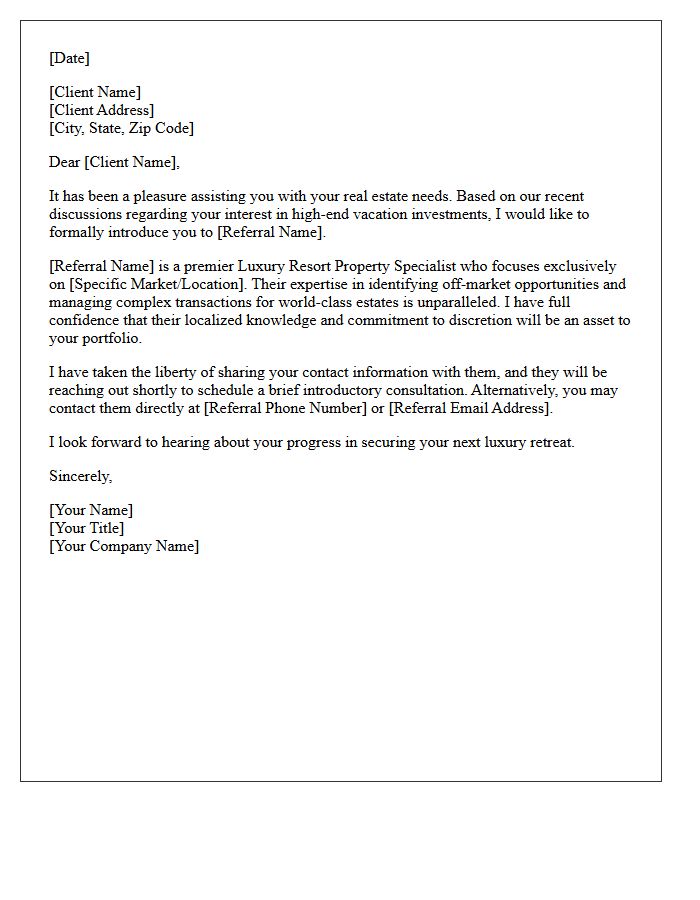 Luxury Resort Property Specialist Referral Letter