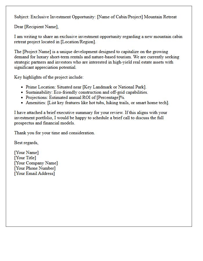 Mountain Cabin Retreat Investor Referral Letter