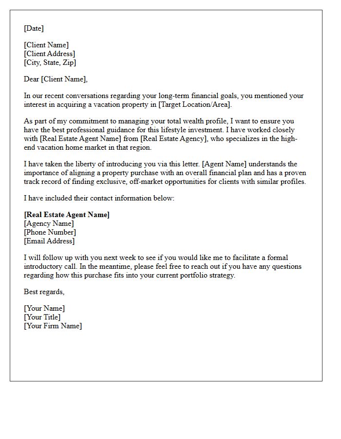 Wealth Advisor Vacation Home Referral Letter