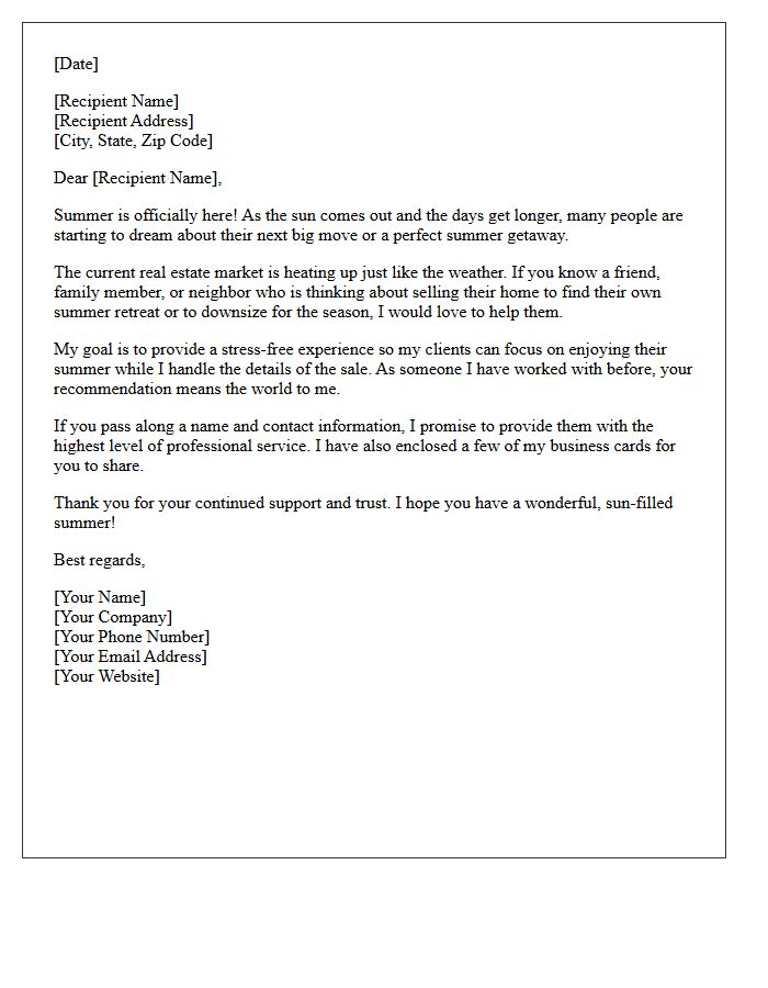 Summer Getaway Home Seller Referral Letter