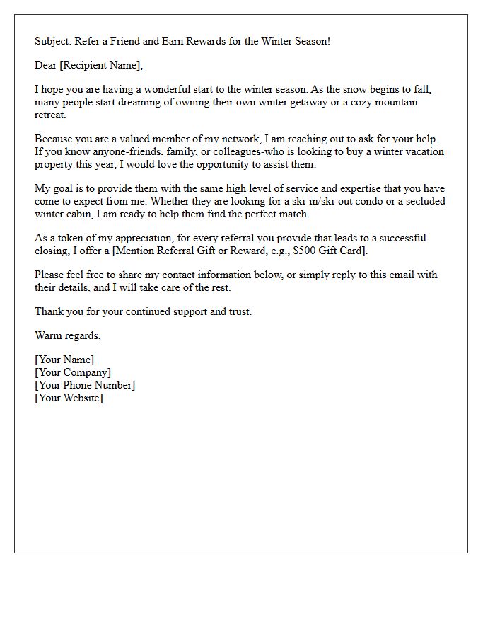 Winter Vacation Property Buyer Referral Letter