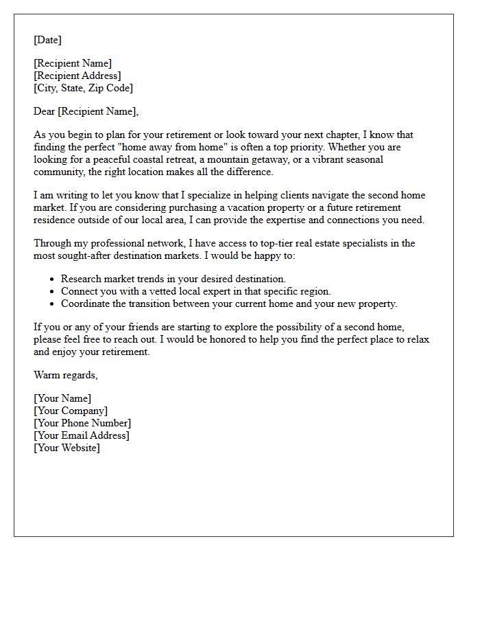 Retiree Second Home Market Referral Letter