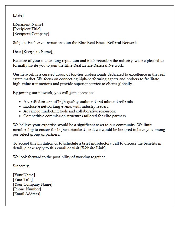 Invitation Letter to Join the Elite Real Estate Referral Network