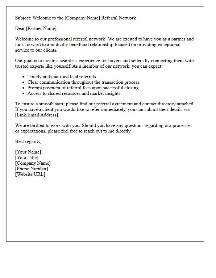 Real Estate Referral Network Welcome Letter