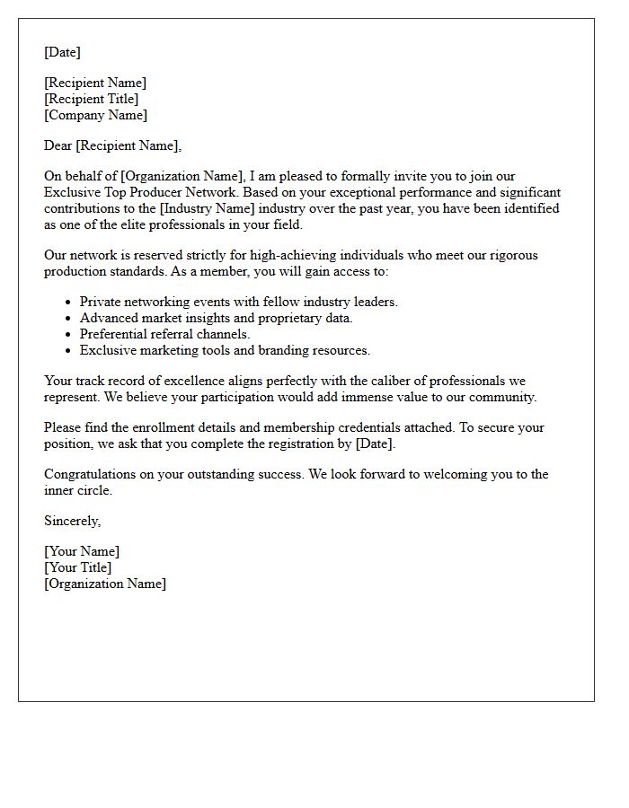 Exclusive Top Producer Network Invitation Letter