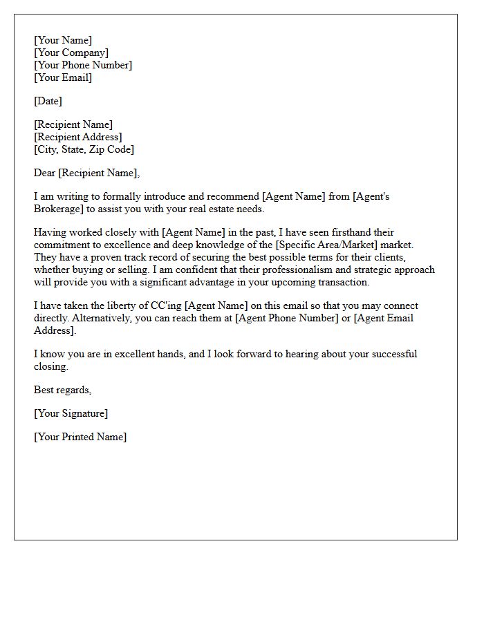 Premier Real Estate Agent Referral Letter