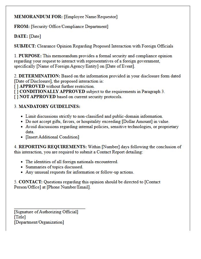 Foreign Official Interaction Clearance Opinion Letter